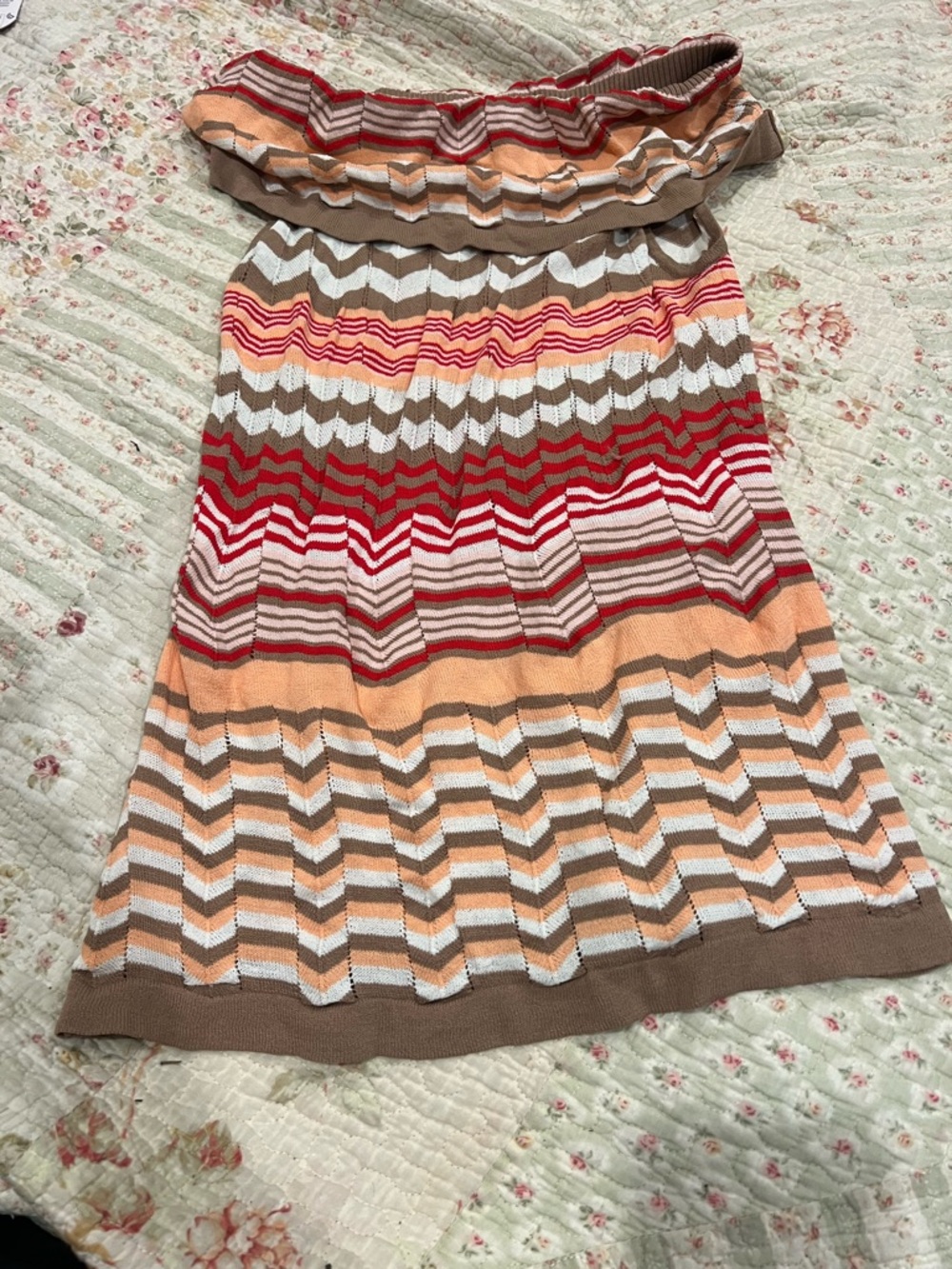 Arden B Chevron Stripe Midi Skirt in Brown, Red, Peach